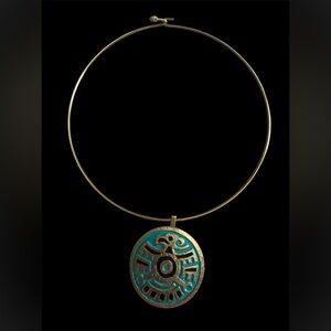 Vintage Crown Trifari Gold and Teal Pendant Necklace